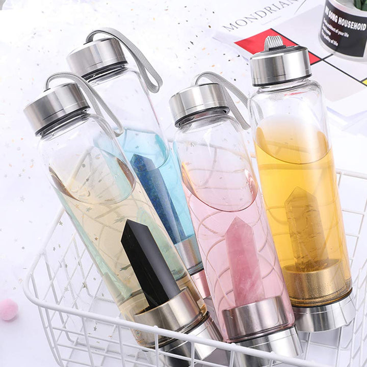Glass Water Bottle w/ Changeable Crystal Center