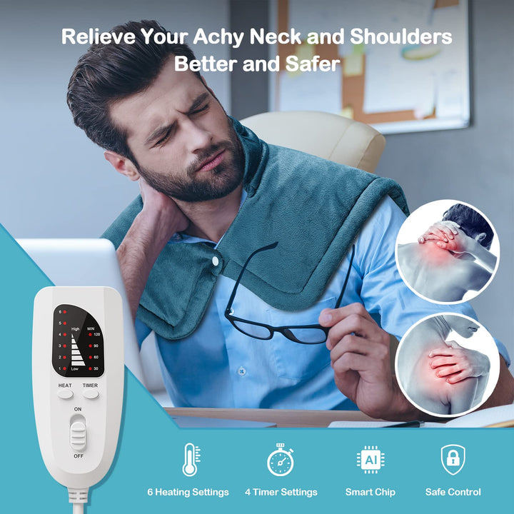 Weighted Neck Heating Pad Electric for Neck Shoulder Pain Relief, 6 Heat Settings 4 Auto-Off with Countdown,
