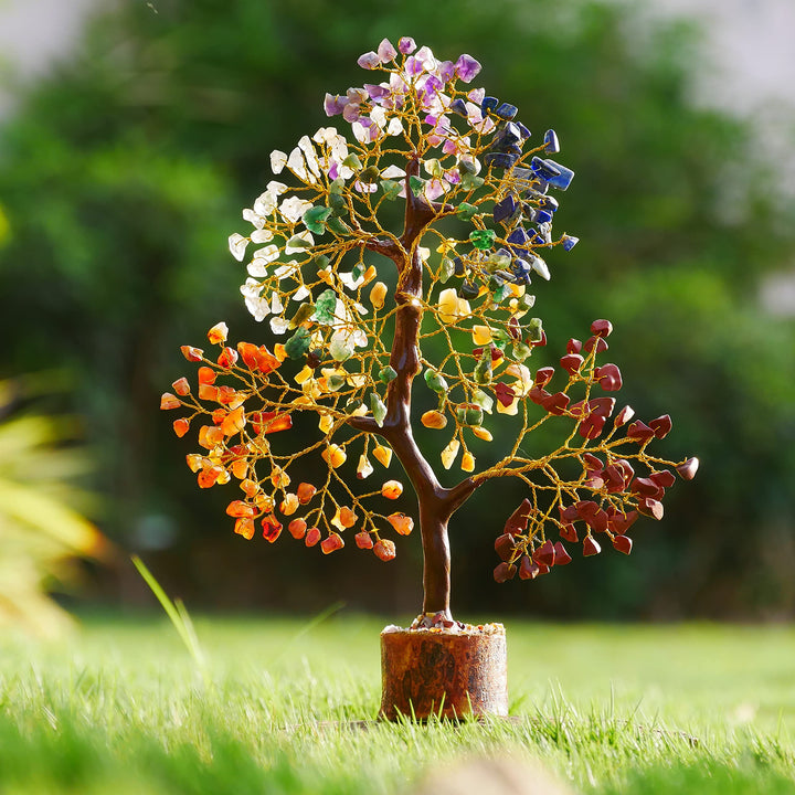 Chakra Tree of Life - Crystal Tree for Positive Energy - Seven Chakra Tree - 7 Chakra Tree, Money Tree, Feng Shui Decor, Chakra Stones, Crystals and Healing Stones, Premium Meditation Accessories Seven Chakra Golden Wire